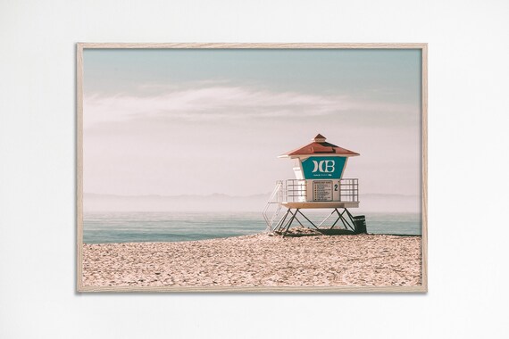 Pastel Lifeguard Tower Soft Beach Photo Coastal Decor Poster