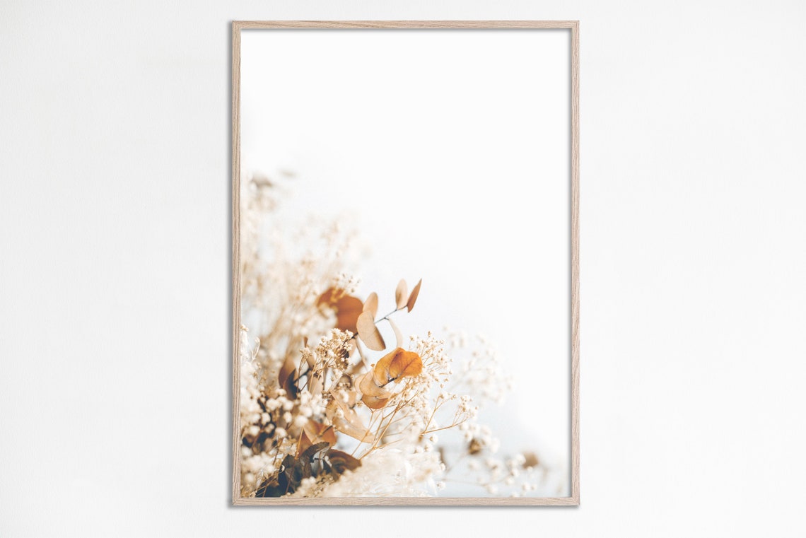 Dried Eucalyptus Flowers Beige Minimal Botanical Home Poster