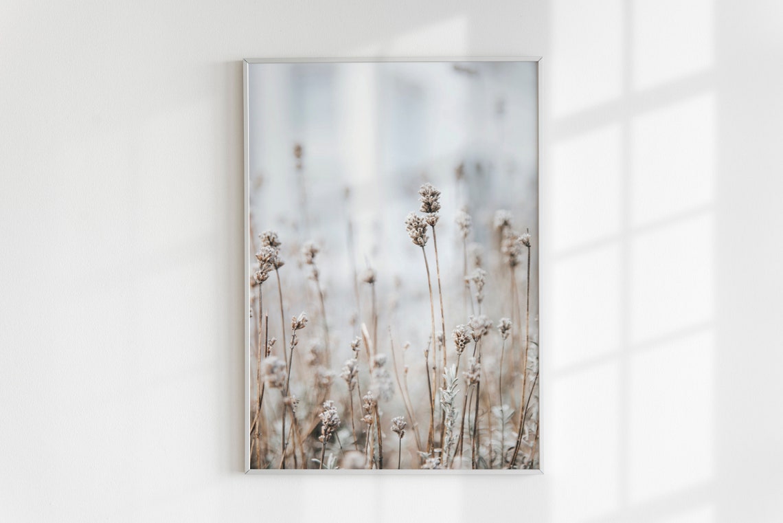 Neutral Dried Wildflowers in Soft Beige Tones Minimalist Photo Poster