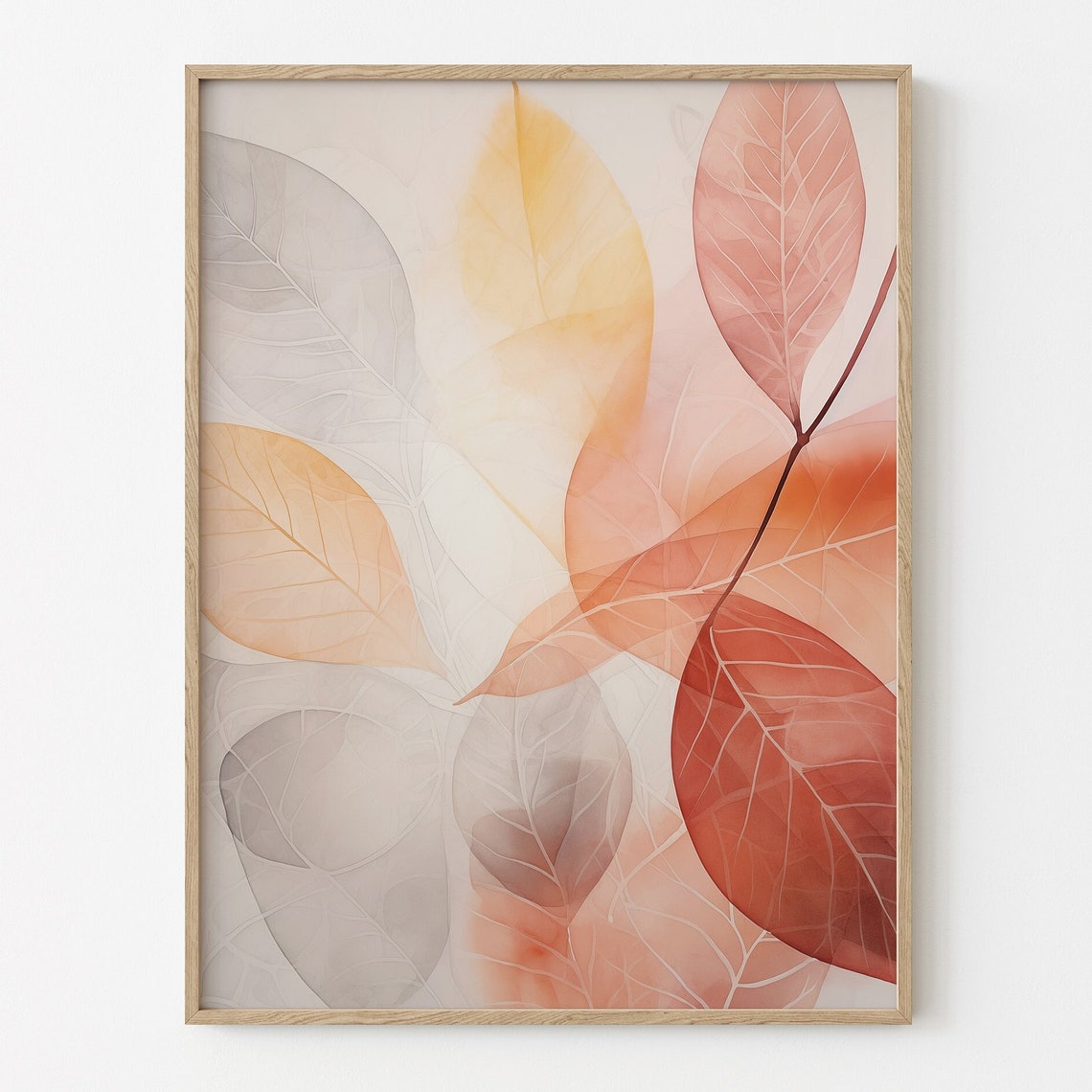 Translucent Coral And Gold Autumn Leaves Abstract Art Poster