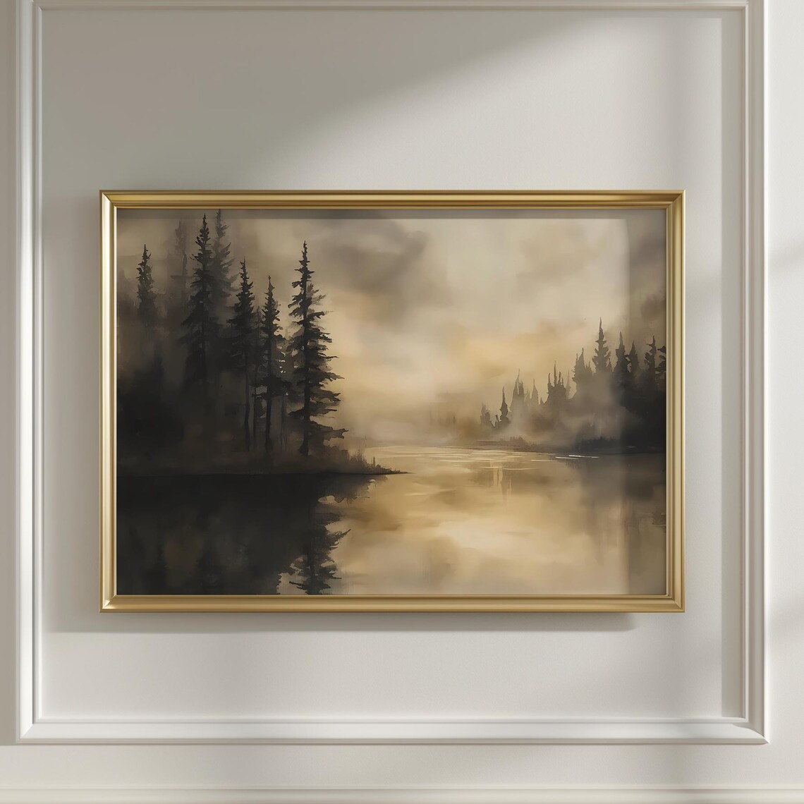 Moody Cottage Landscape Art Print, Abstract Farmhouse