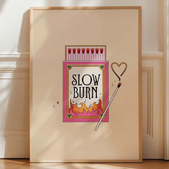 Slow Burn Matchbook Book Romance Retro Illustration Wall Print
