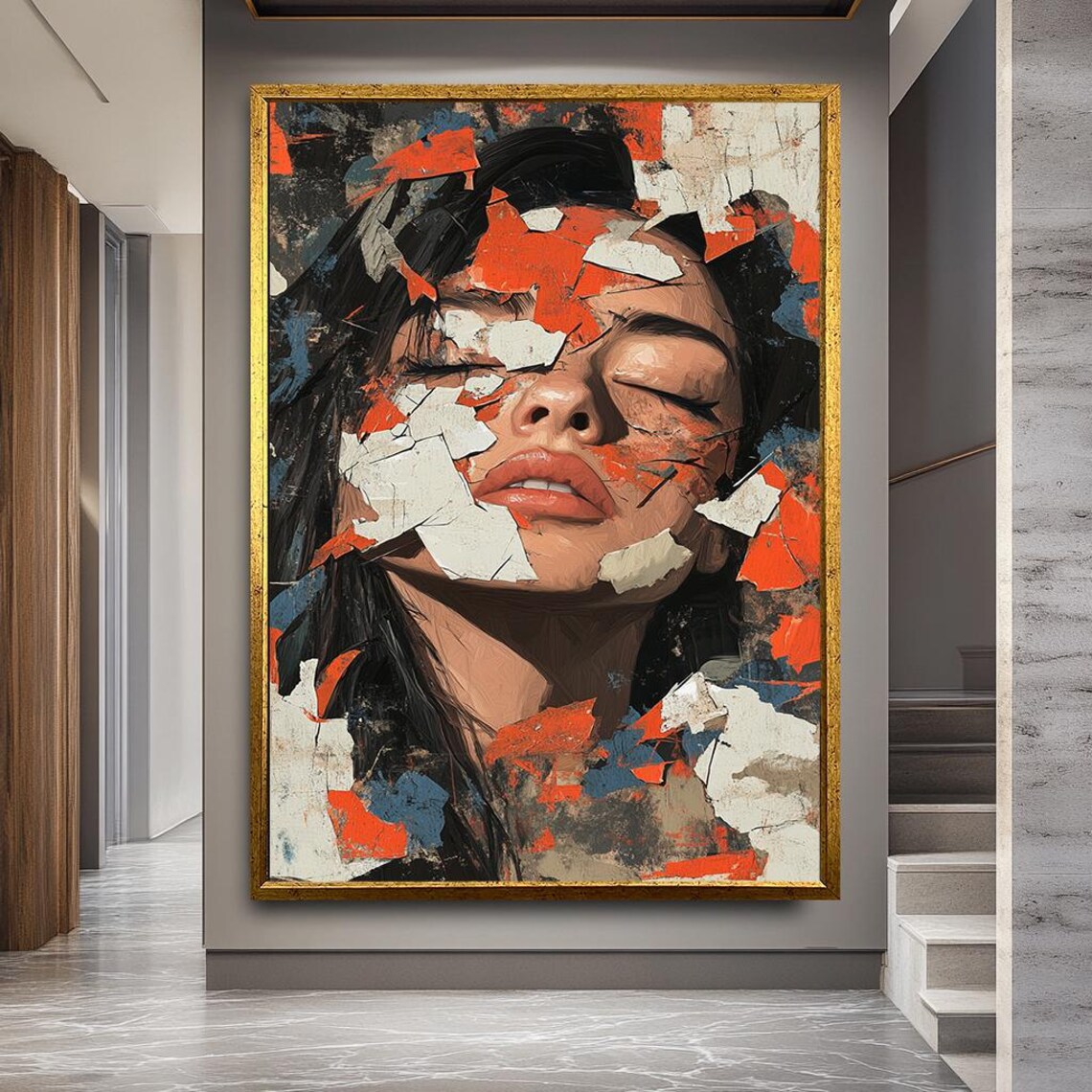 Abstract Woman Portrait Canvas Textured Mixed Media Style Wall Art
