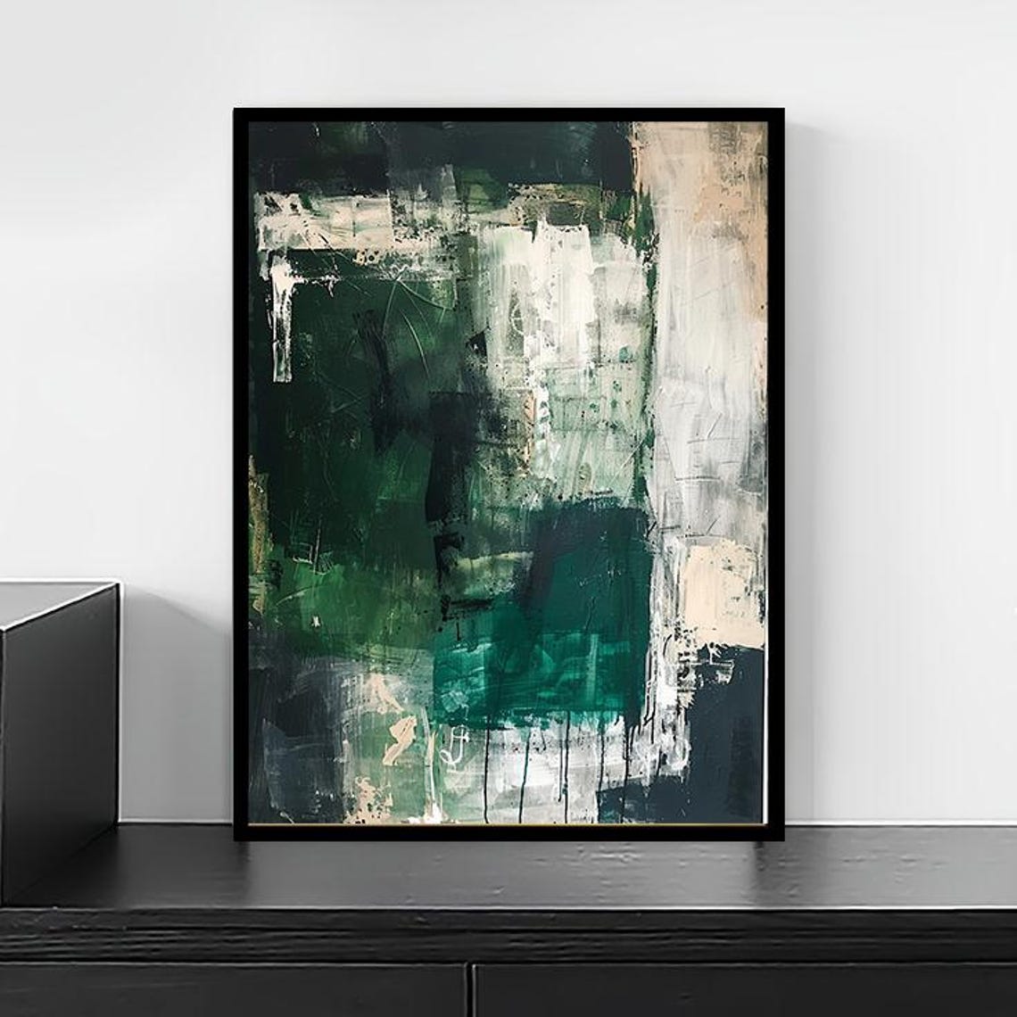 Emerald Green Abstract Canvas Art Modern Minimalist Wall Decor