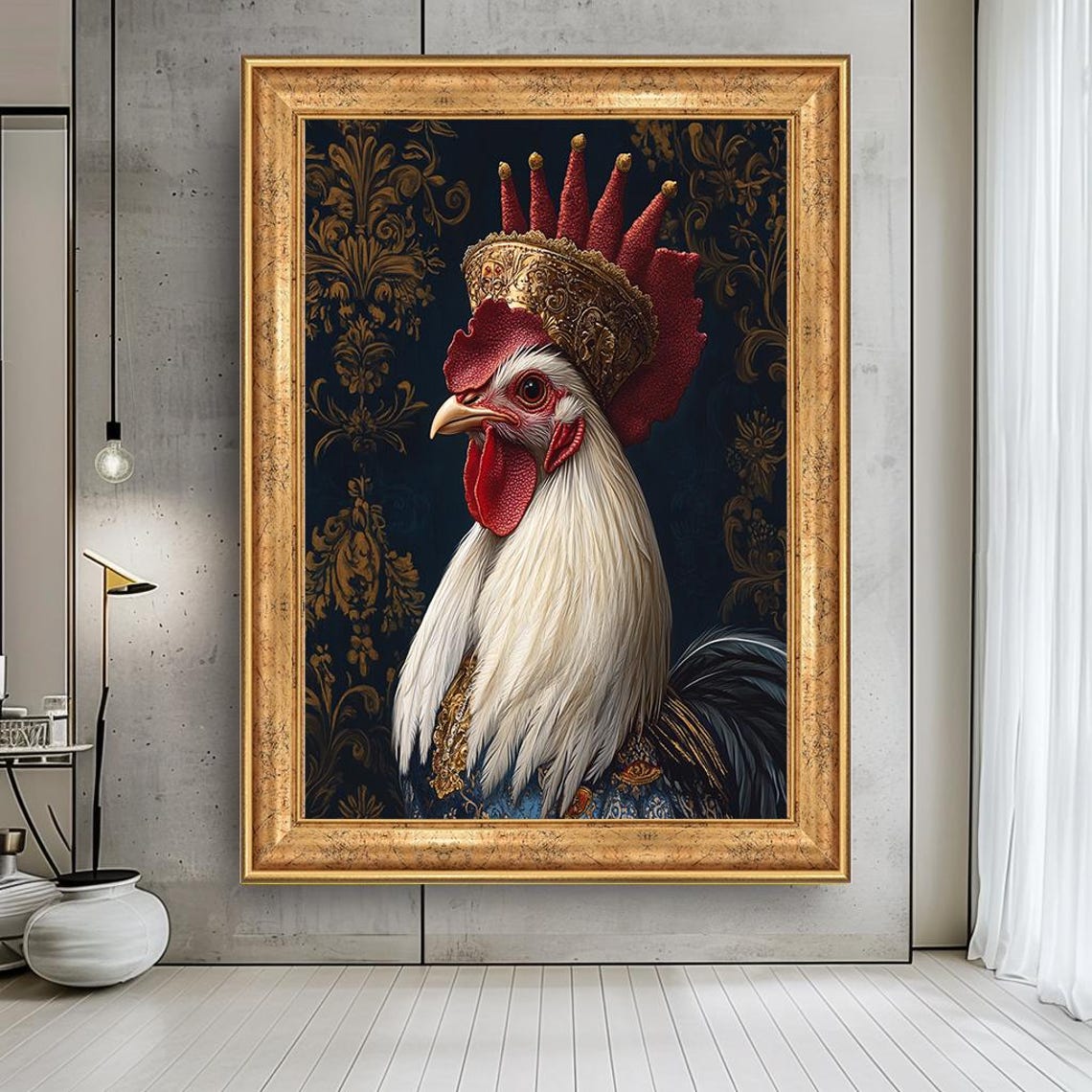 Royal Crowned Rooster Baroque Style Regal Chicken Portrait Art Poster