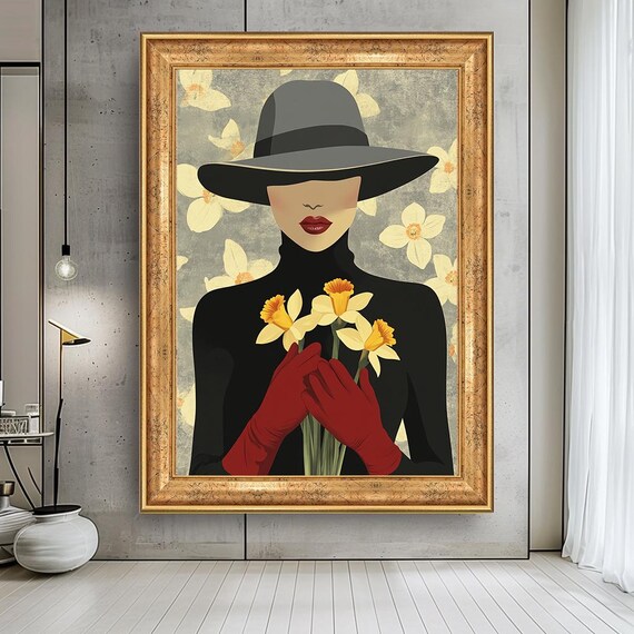 Daffodil Woman Canvas Print Modern Minimalist Fashion Illustration