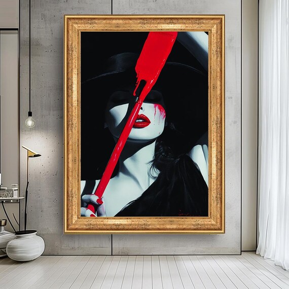 Red Brushstroke Woman Portrait Canvas Modern Fashion Wall Art