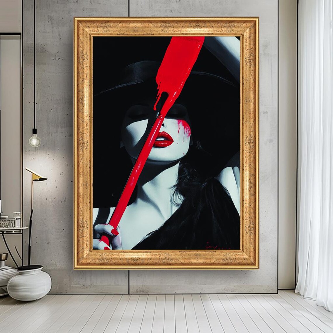 Red Brushstroke Woman Portrait Canvas Modern Fashion Wall Art