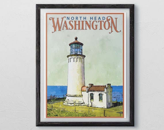 Washingtontravel Poster Vintage Style Print Decor Lighthouse Wall Art Travel Vacation Home Souvenir Frame Not Included
