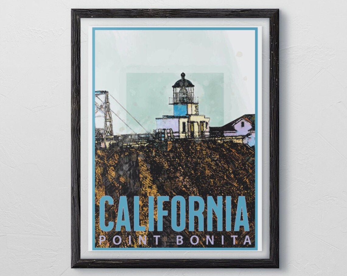 California Point Bonita Lighthouse Golden Gate Vintage Poster