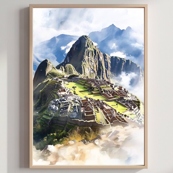 Machu Picchu Peru Watercolor Travel Art Inca Ruins Wall Poster