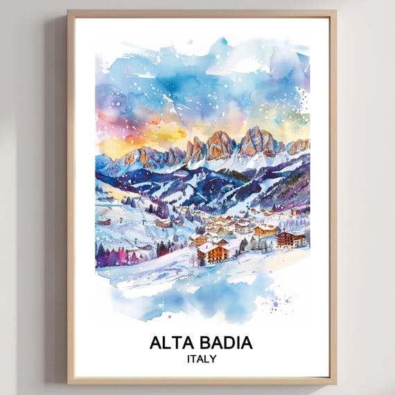 Alta Badia Ski Resort Italy Watercolor Art Print Italian Travel Poster