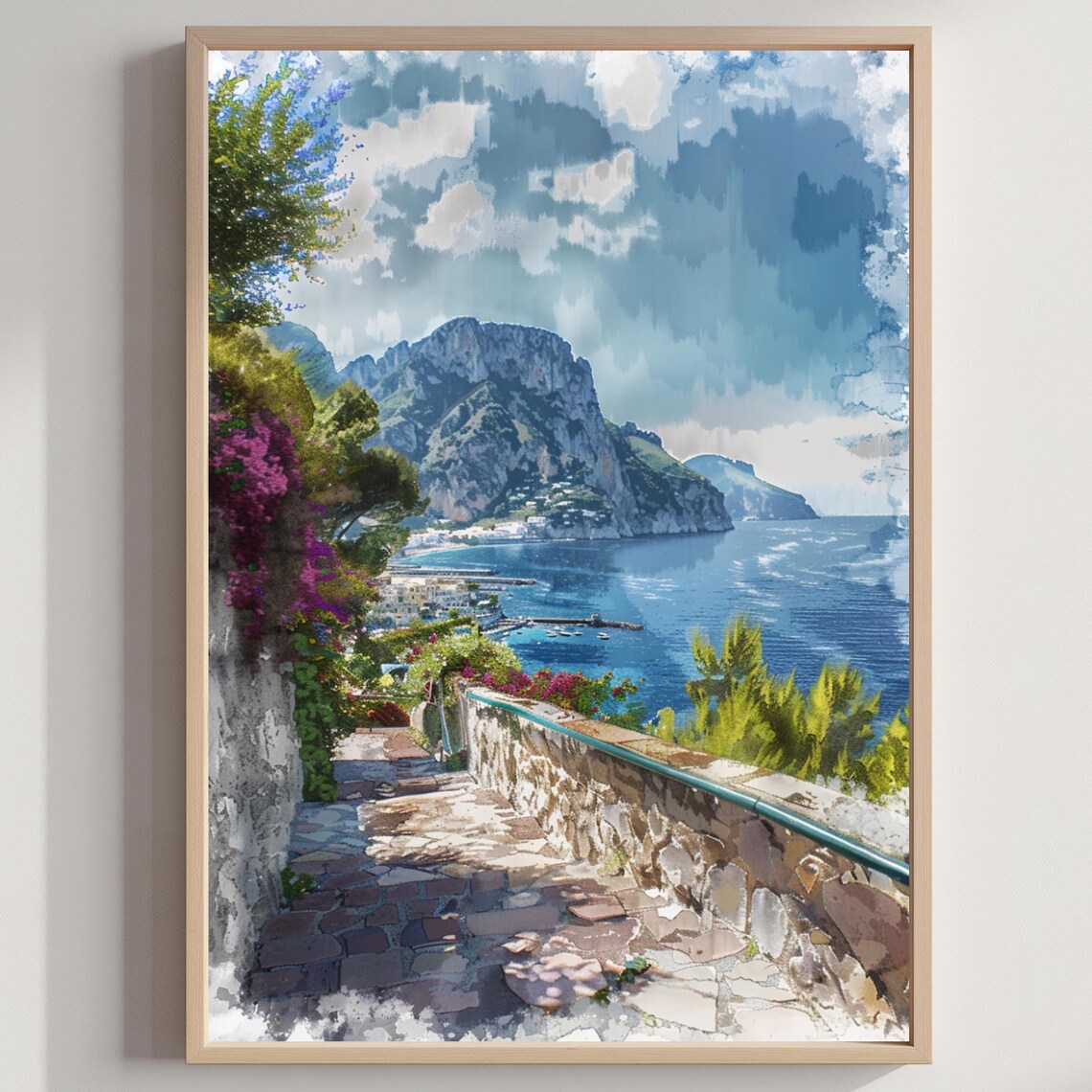 Isle of Capri Rocky Cliff Coast Watercolor Italy Seaside Poster