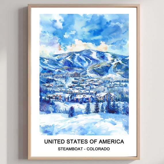 Steamboat Colorado Ski Resort Watercolor Art Print Usa Travel Poster