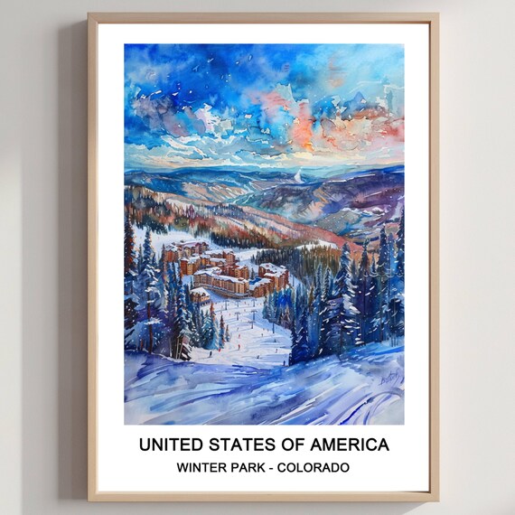 Winter Park Colorado USA Ski Slopes Watercolor Travel Poster