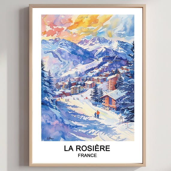 La Rosire Ski Resort Watercolor Art Print French Travel Poster