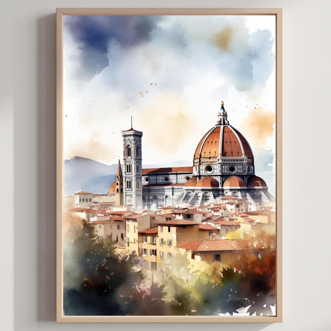 Florence Cathedral Duomo Watercolor Italy Tuscan Travel Poster