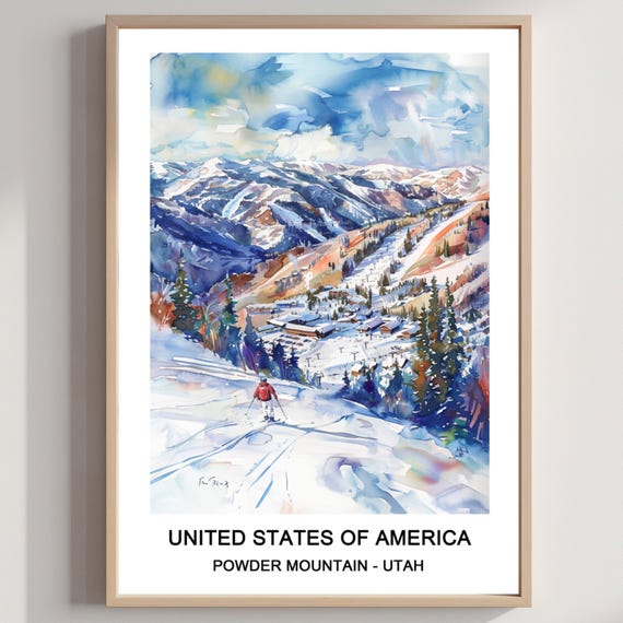 Powder Mountain Utah Ski Resort Watercolor Art Print
