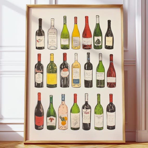 Retro Vintage Wine Bottle Illustration Art Print