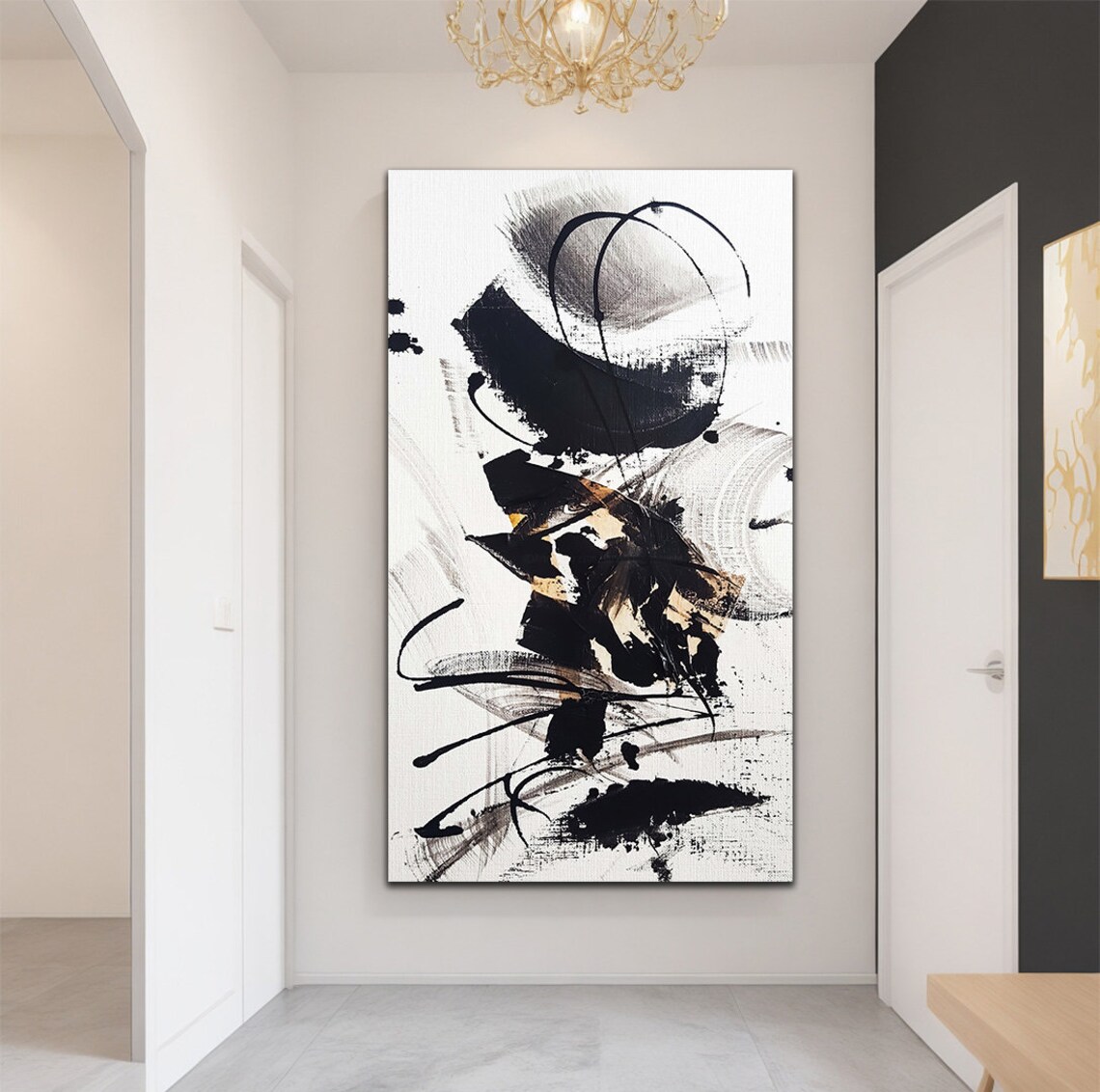Abstract Painting, Black And White Modern Abstract - Image 3