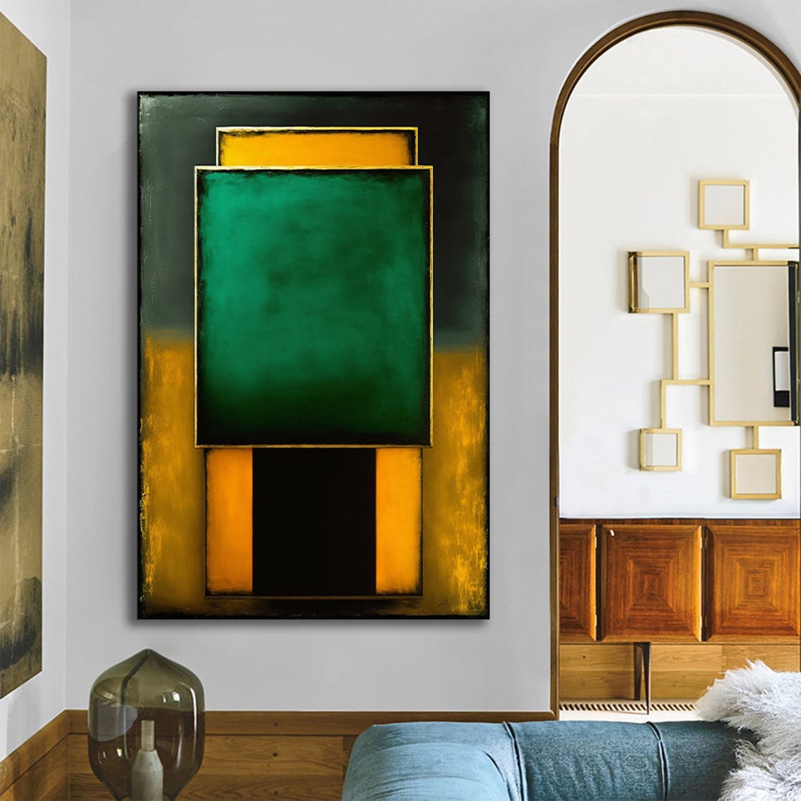 Geometric Emerald Gold Black Abstract Rothko Style Art Poster