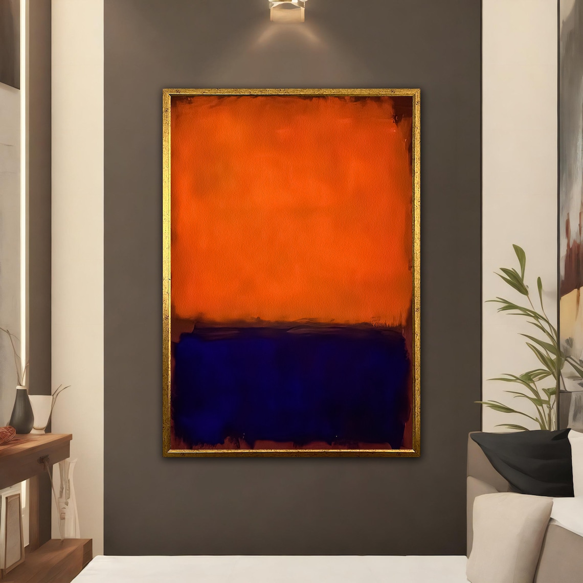 Vibrant Orange Cobalt Blue Color Field Rothko Style Art Poster