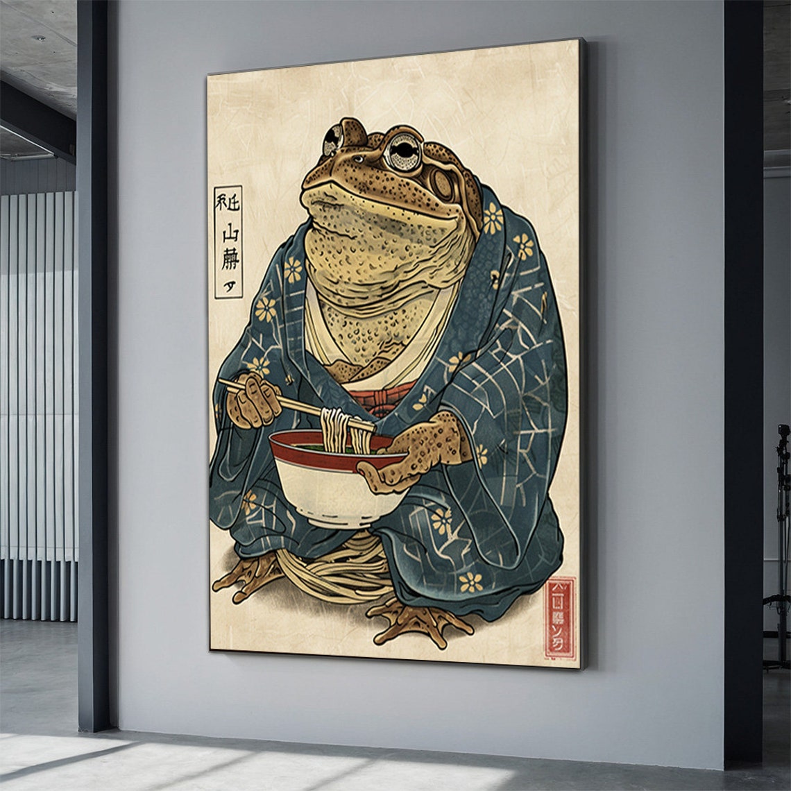 Cheerful Japanese Toad Ramen Kimono Funny Vintage Art Poster