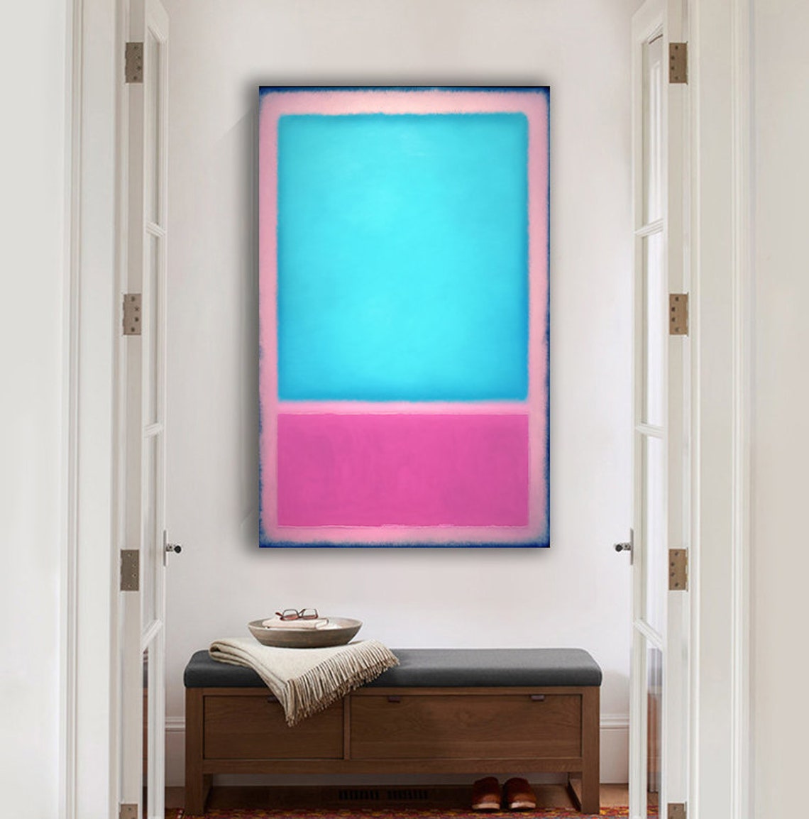 Turquoise Hot Pink Color Field Abstract Rothko Style Wall Poster - Image 3