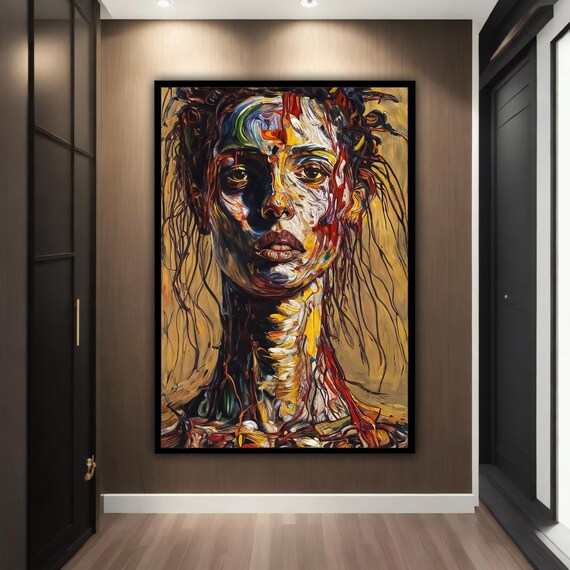 Abstract Woman Portrait Dripping Paint Colorful Modern Art Poster