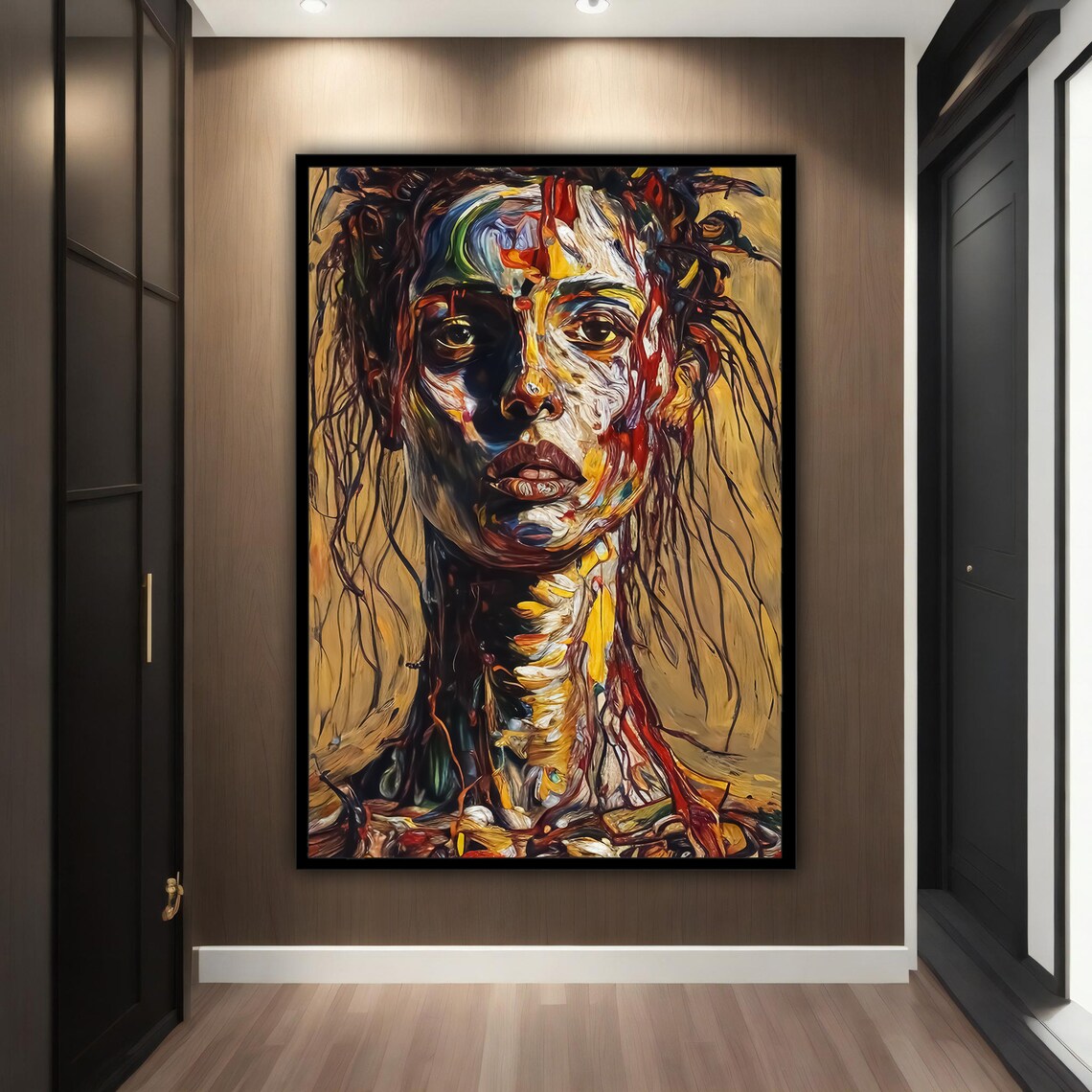 Abstract Woman Portrait Dripping Paint Colorful Modern Art Poster
