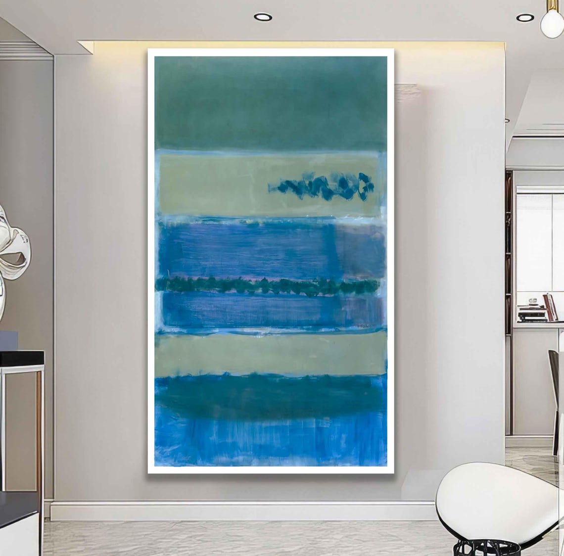 Sage Green And Blue Rothko Style Horizontal Color Field Art Poster - Image 3