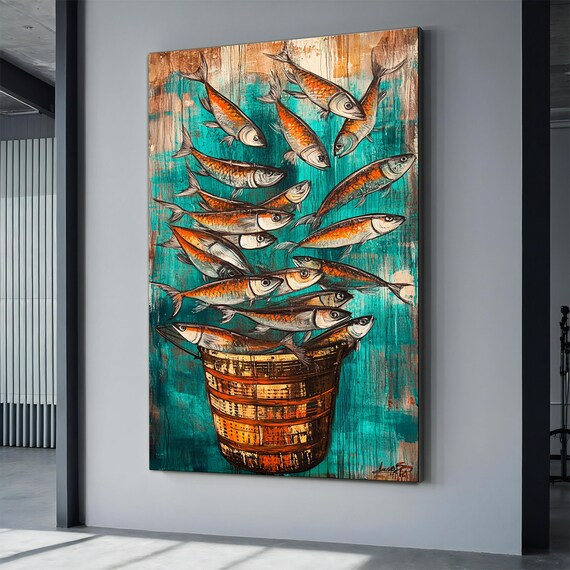 Sardine Painting Fish Art Fish Sea Life Print Wall Decor For Fish Restaurant Nautical Fish Coastal Home Art