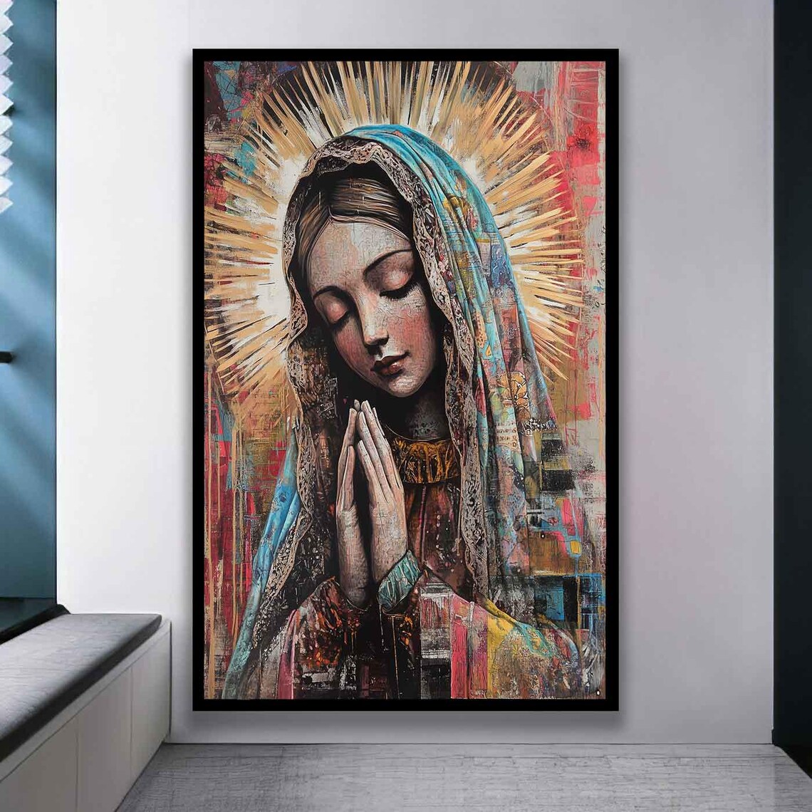 Praying Our Lady Of Guadalupe In Blue Mantle With Golden Halo Poster - Image 3
