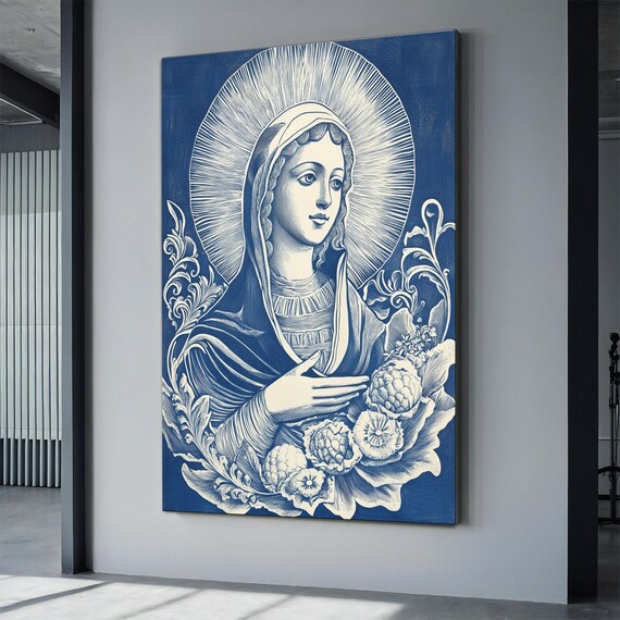 Our Lady Of Guadalupe Blue And White Floral Religious Art Poster