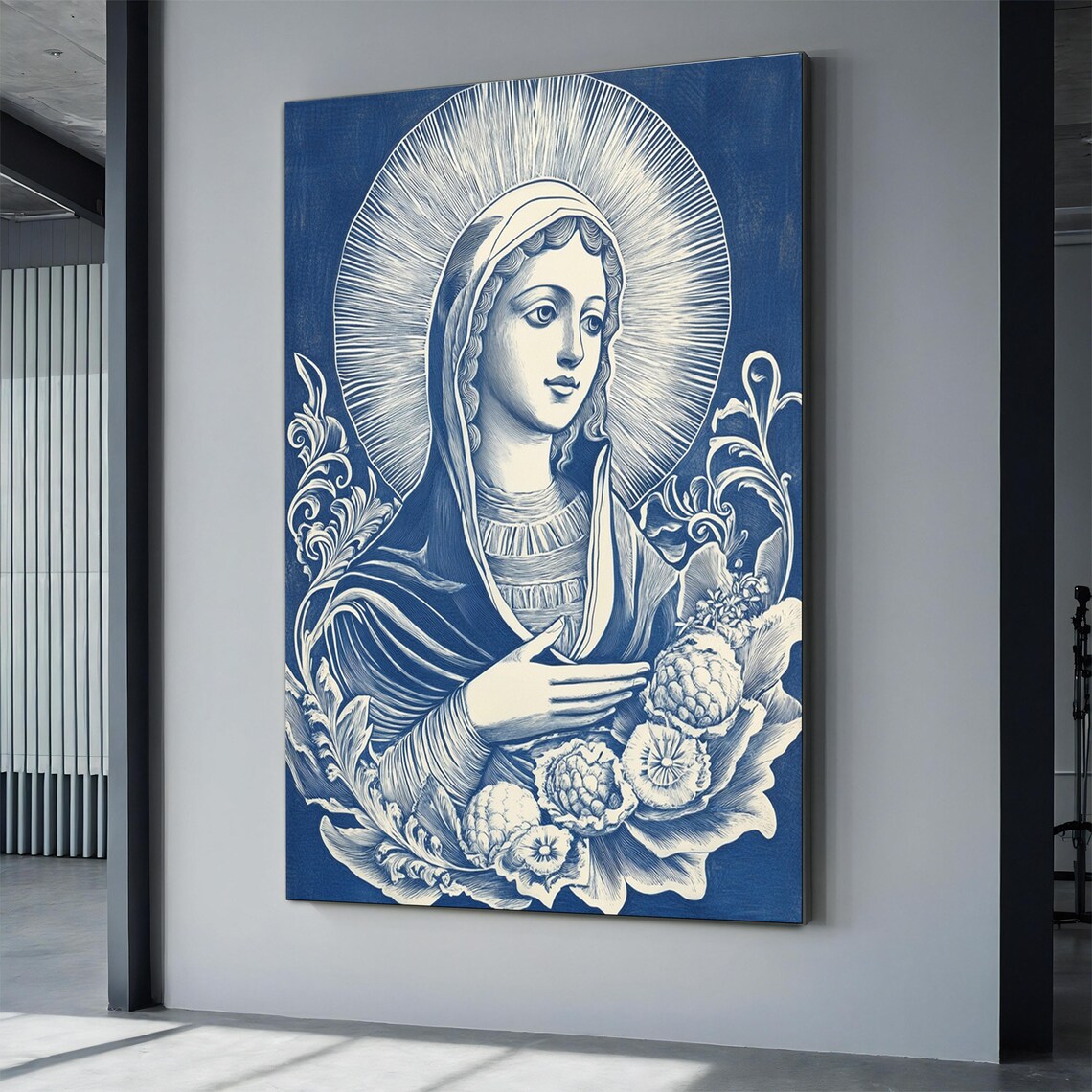 Our Lady Of Guadalupe Blue And White Floral Religious Art Poster