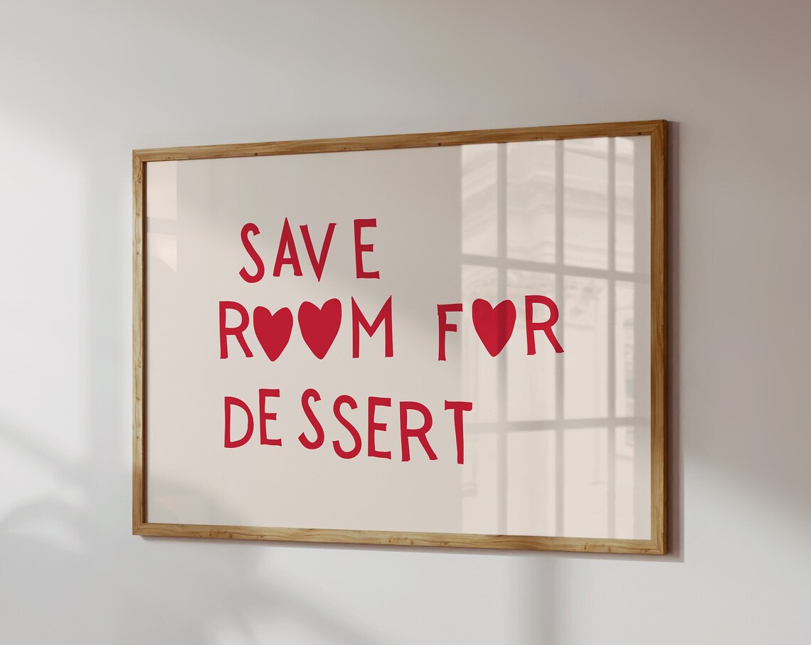 Funny Dessert Poster, Red Minimalist Kitchen Art Print