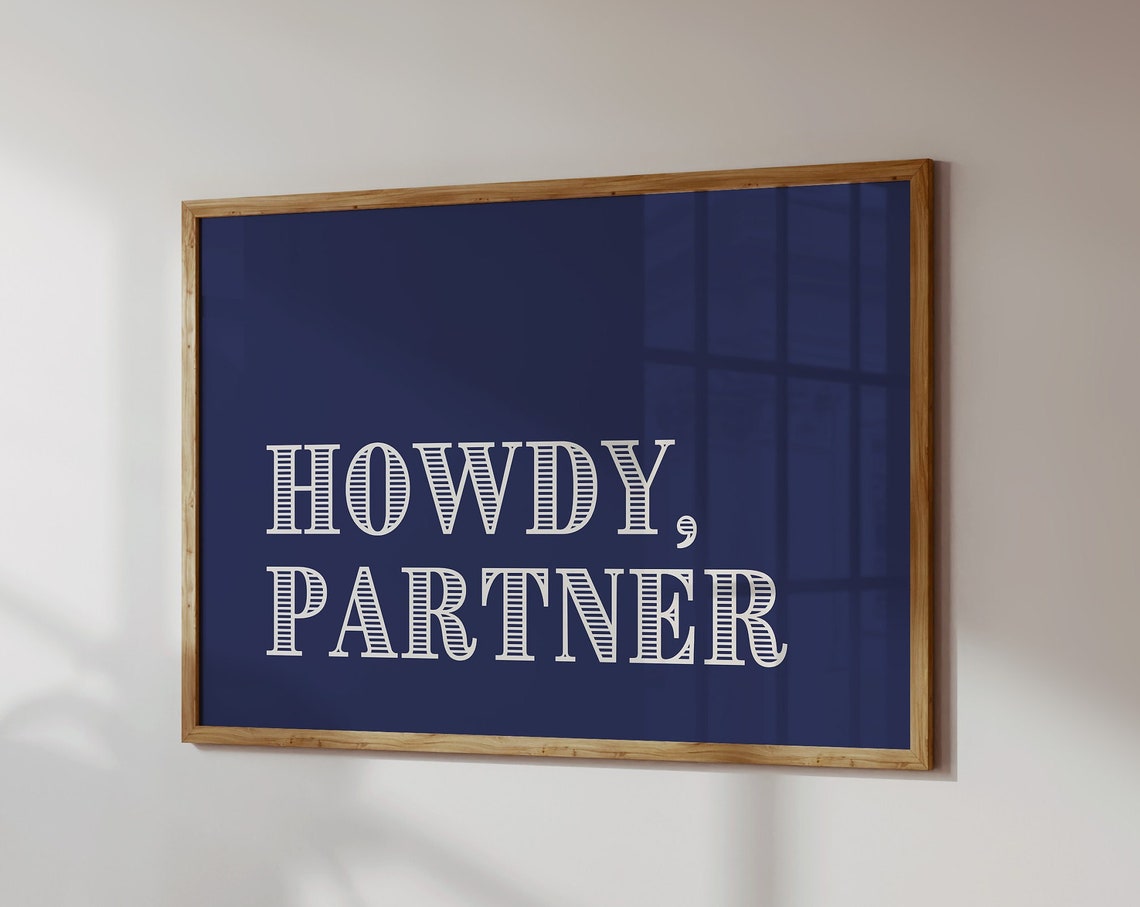 Howdy Partner Navy Blue Western Greeting Typography Quote Poster - Image 4
