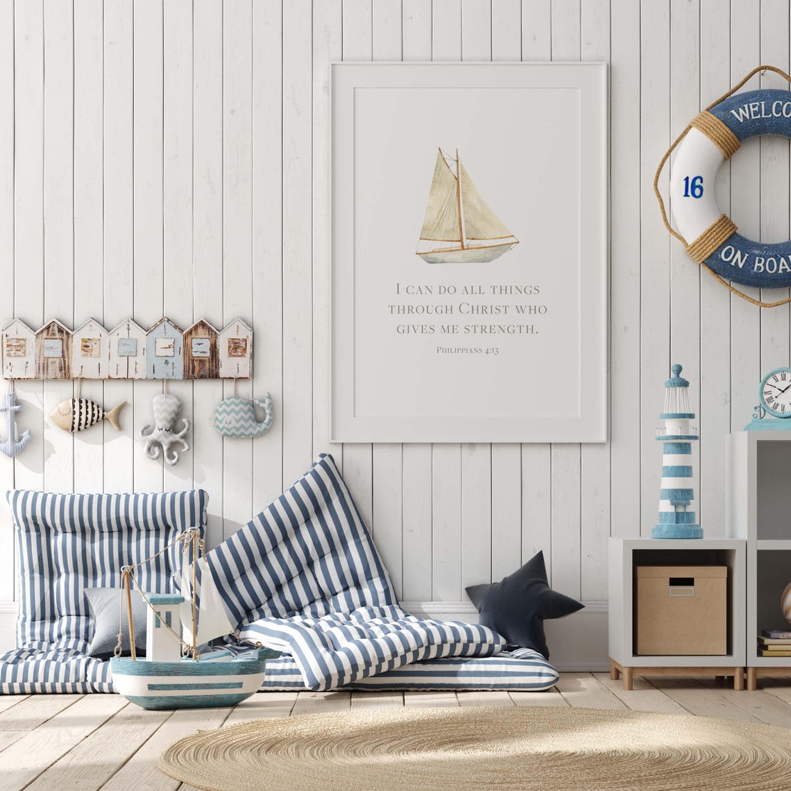 Philippians 413 Sailboat Nautical Nursery Wall Art Coastal Bible Verse Print Neutral Christian Baby Decor Kids Room Scripture - Image 4