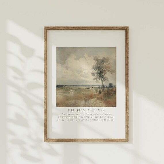 Colossians 3:17 Vintage Autumn Meadow Landscape Bible Verse Poster