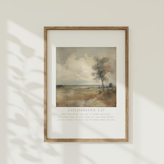 Thankful Christian Wall Art Colossians 317 Bible Verse Poster Vintage Fall Landscape Thanksgiving Farmhouse Living Room Decor