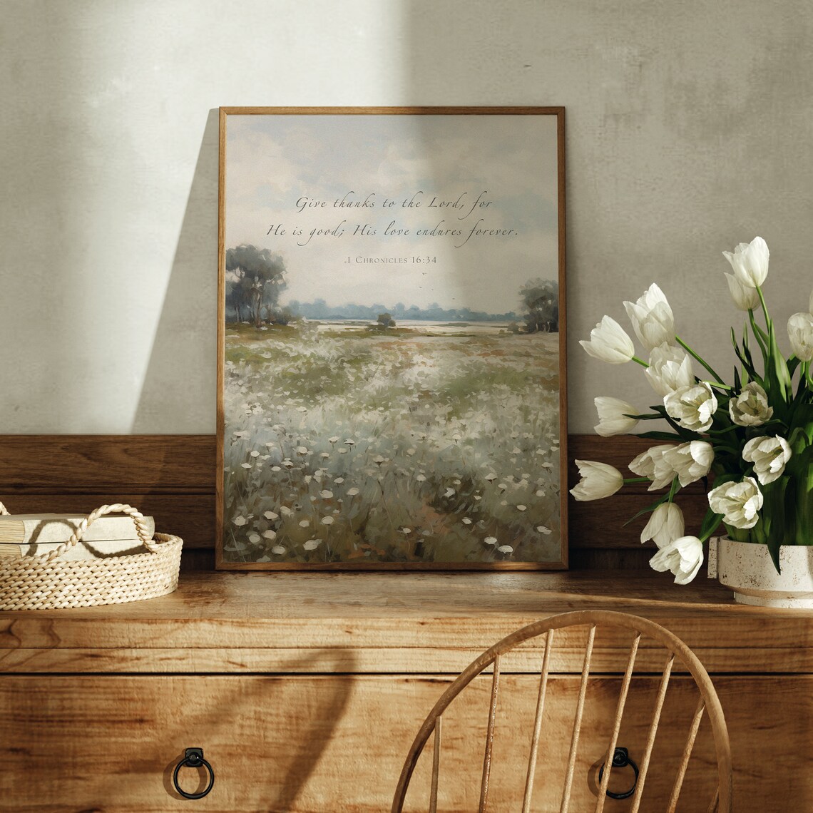 1 Chronicles 16:34 Wildflower Farmhouse Floral Art Print - Image 5