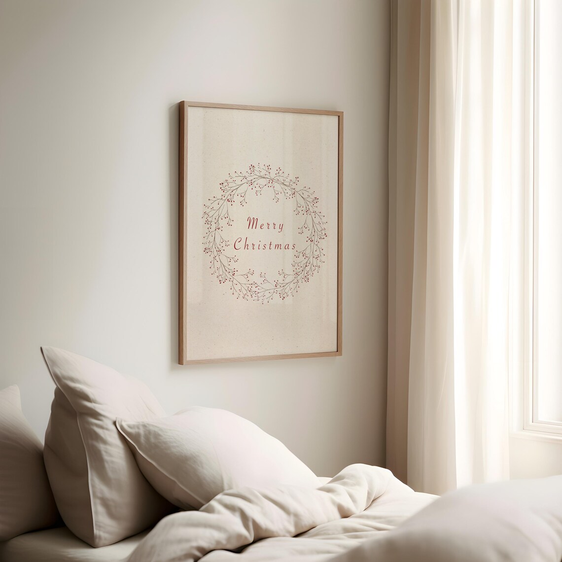 Merry Christmas Red Berry Wreath Minimalist Botanical Holiday Poster - Image 4
