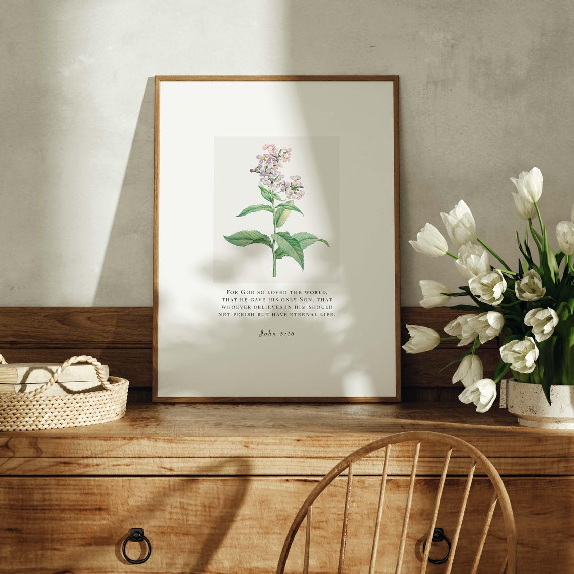 John 3:16 Framed Bible Verse Lilac Blossom Botanical Scripture Poster - Image 5