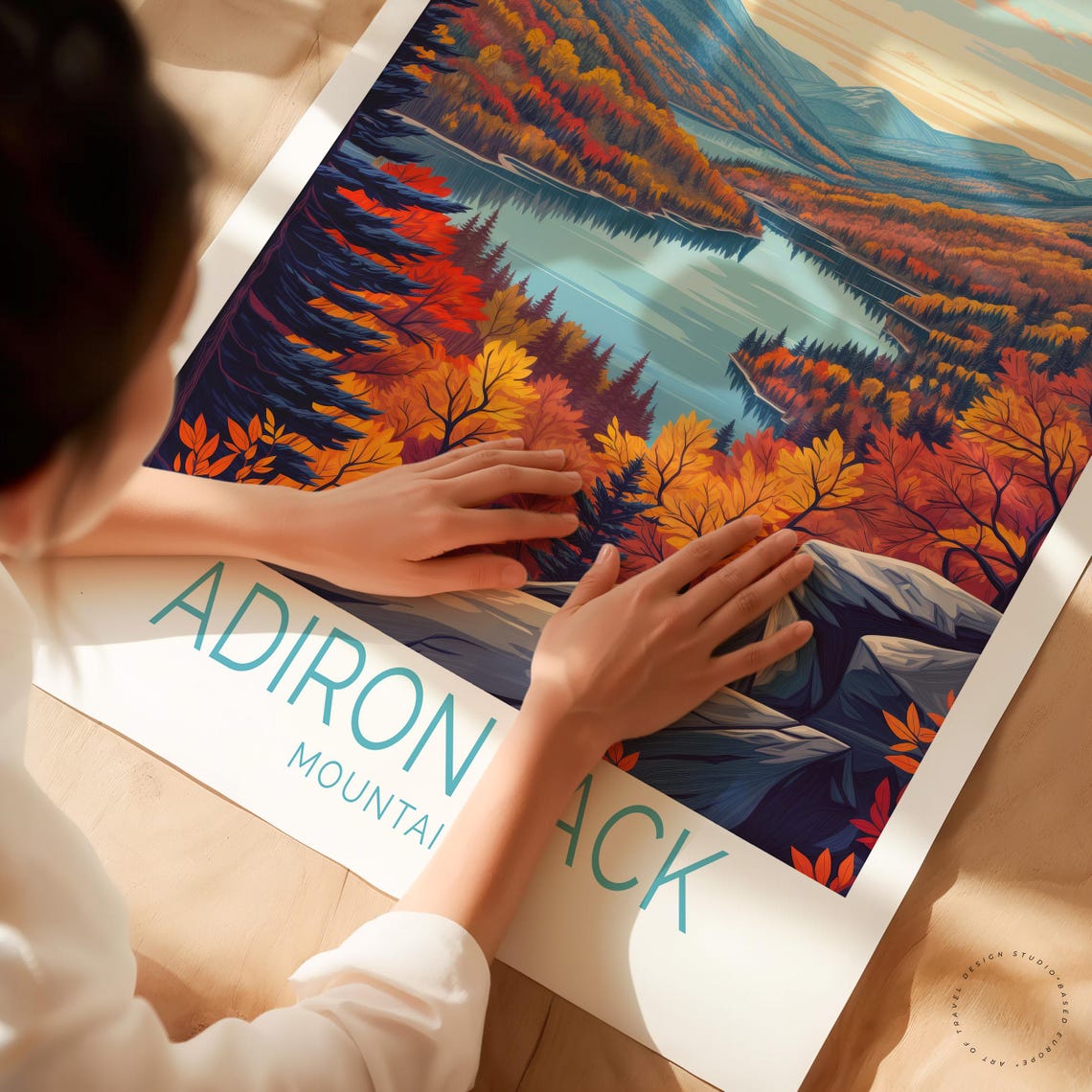 Adirondack Mountains Fall Foliage Lake Valley Orange Trees Poster - Image 3