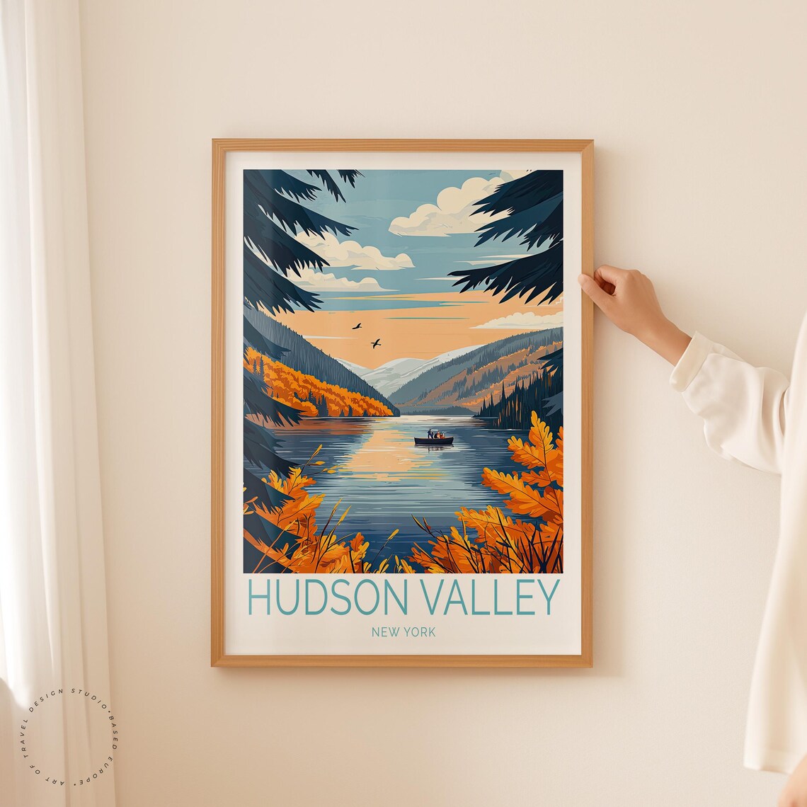 Hudson Valley New York Autumn Lake With Rowboat Travel Poster - Image 2