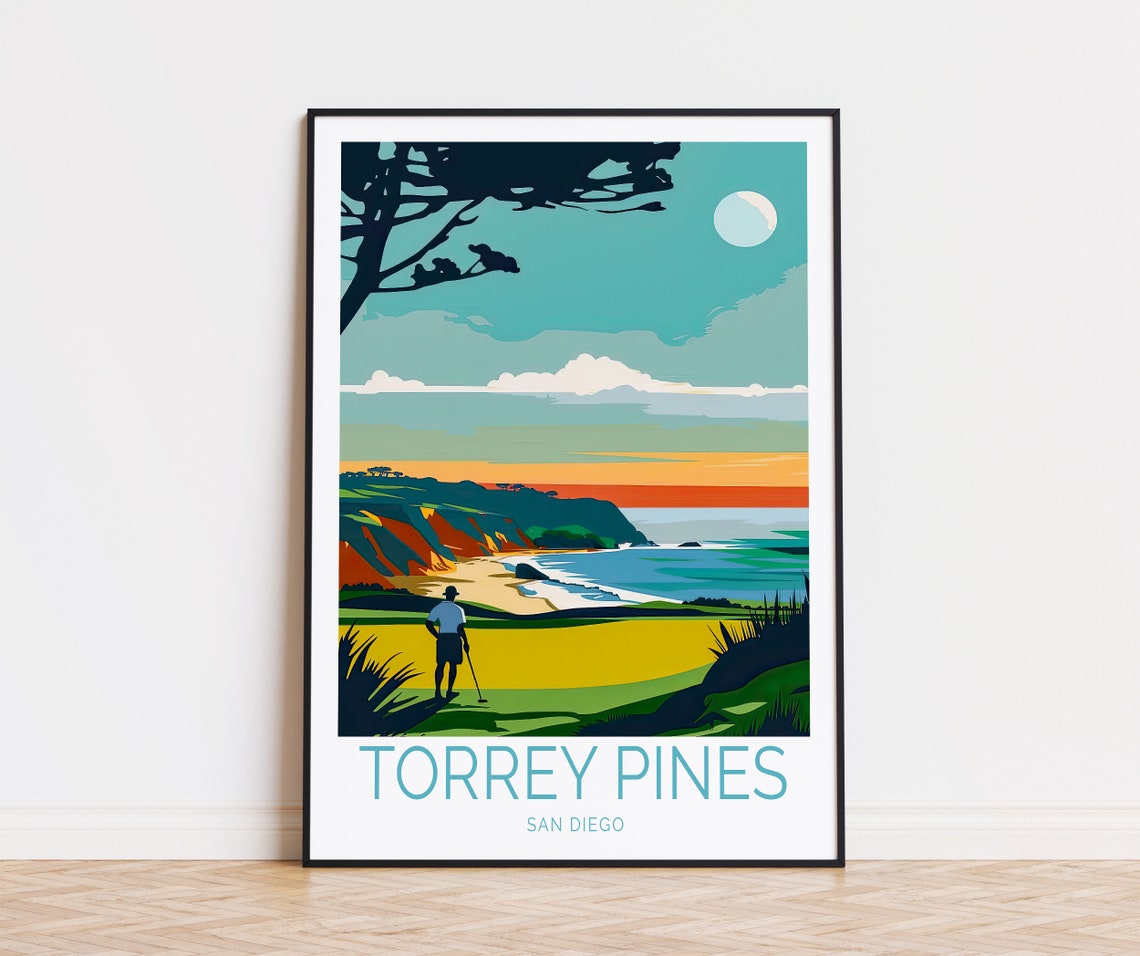 Torrey Pines San Diego Golfer On Coastal Course At Moonrise Poster