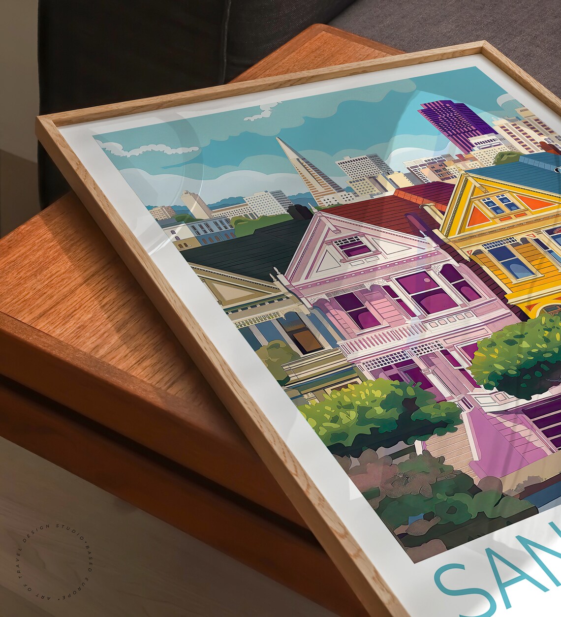 San Francisco Painted Ladies Houses Pyramid Skyline City Wall Art - Image 3