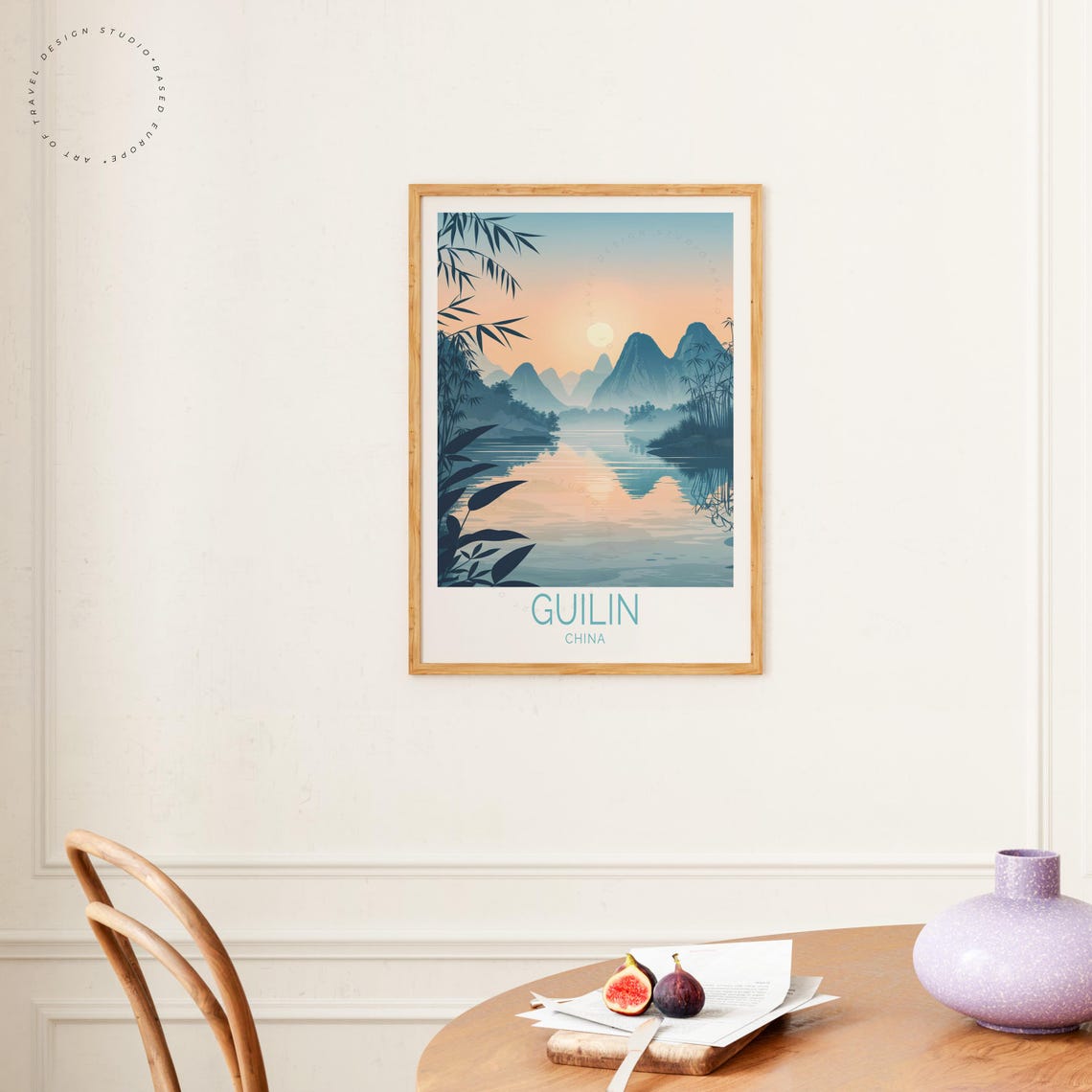 Guilin China Karst Mountains River Sunset Minimalist Travel Poster - Image 4