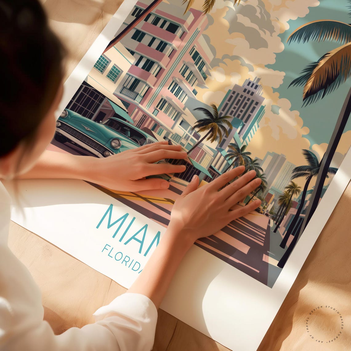 Miami Florida Art Deco Hotel Turquoise Classic Car City Poster - Image 3