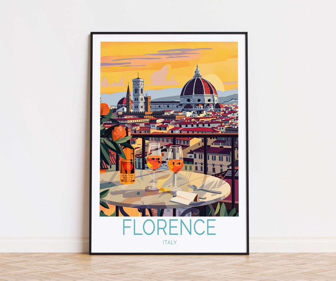 Florence Sunset Travel Poster, Italy Wall Decor